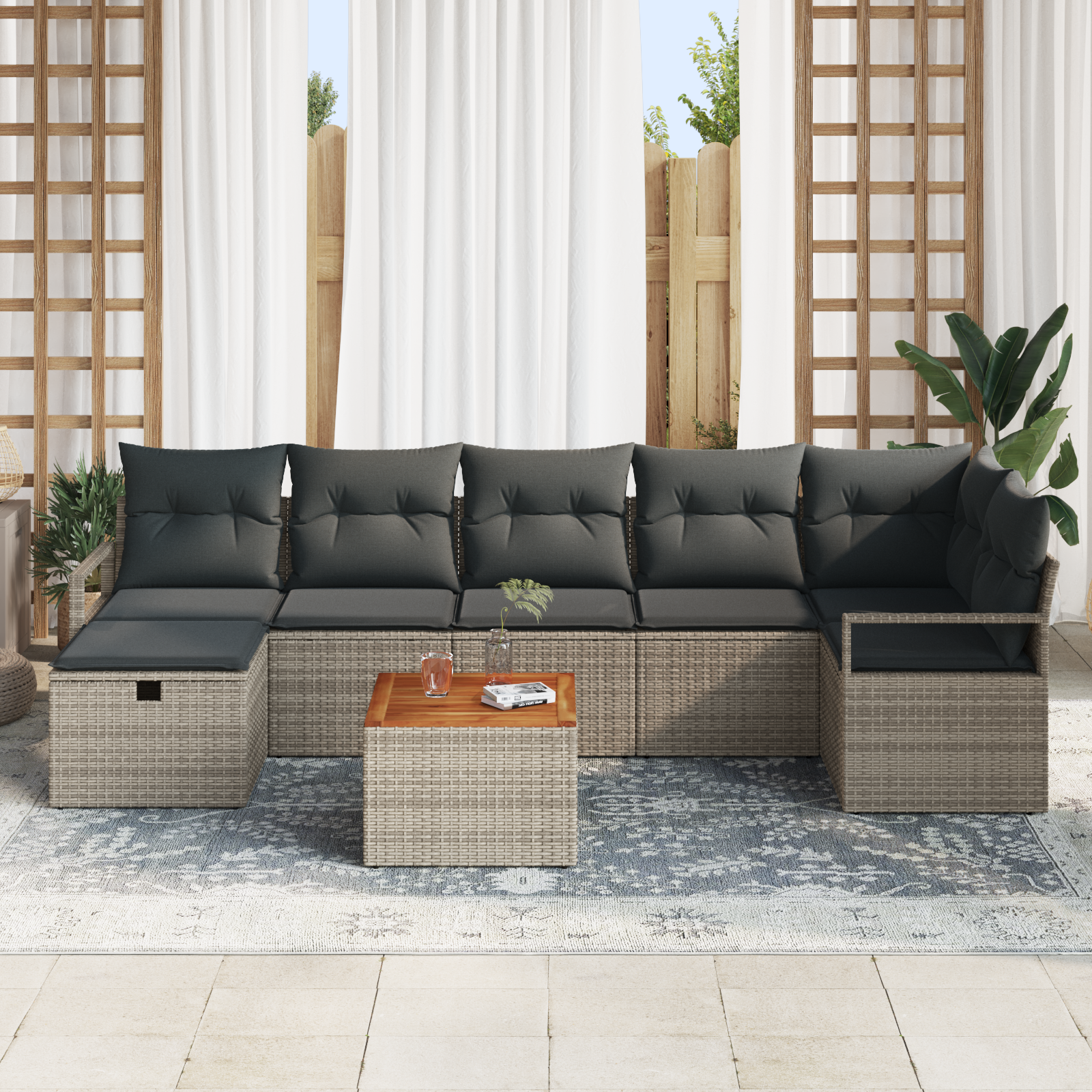 vidaXL 8-delige tuinset met kussens in het grijs poly rattan