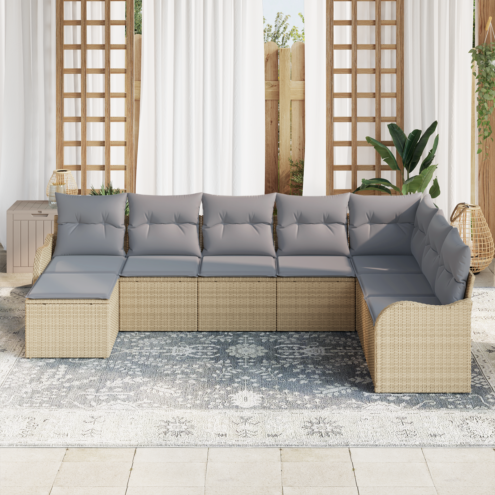vidaXL 8-delige Tuinbankenset met kussens poly rattan beige