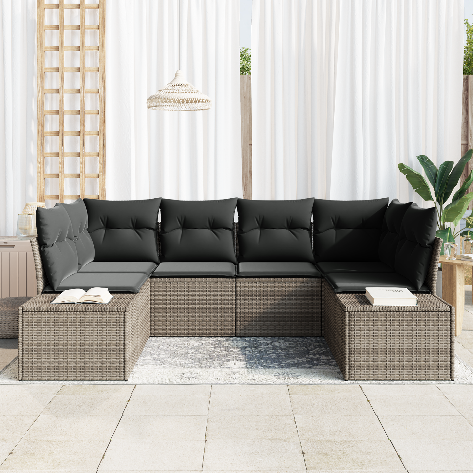 vidaXL 6-delige tuinsofa set met kussens in het grijs poly rattan
