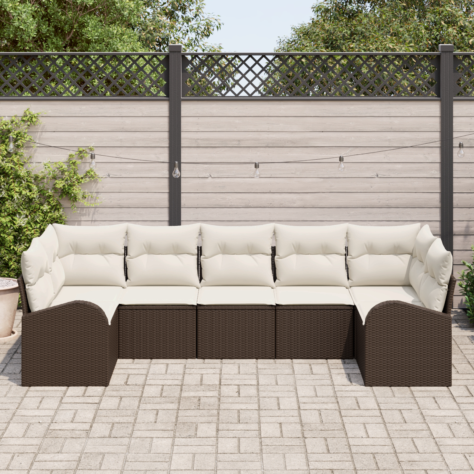 vidaXL 7-delige Tuinbankenset met kussens poly rattan bruin
