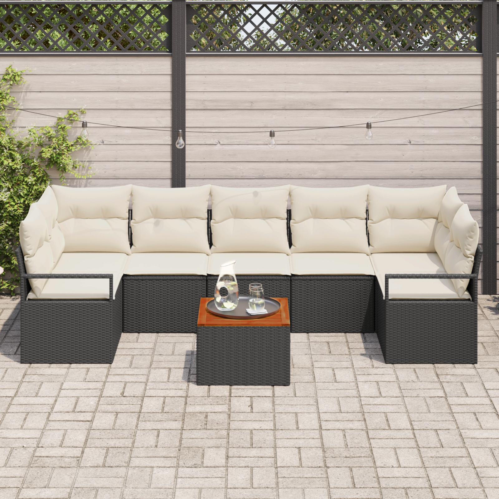 vidaXL 8-delige tuinset met kussens zwart poly rattan acacia