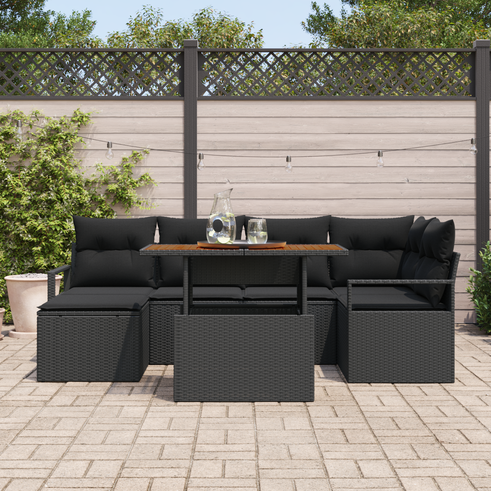vidaXL 7-delige loungeset met kussens - zwart poly rattan, acacia