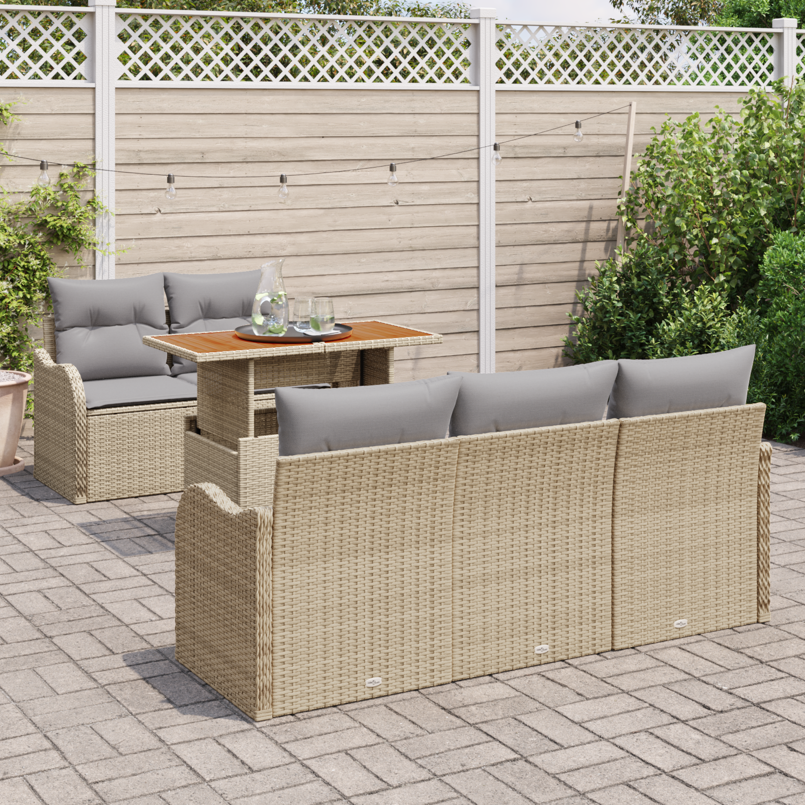 vidaXL 6-delige tuinset met kussens in Beige van Poly Rattan en Acacia