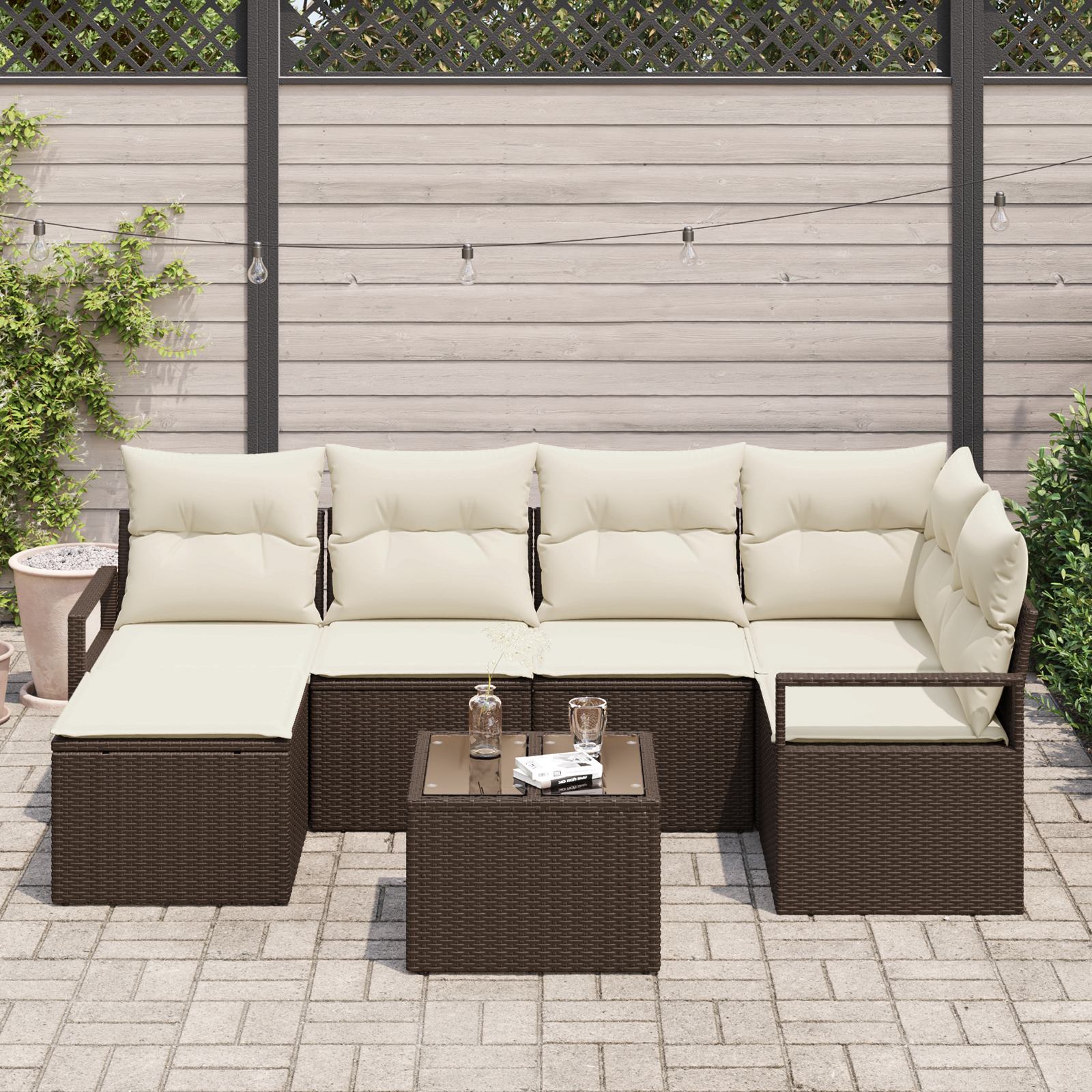 vidaXL 6-delige ligbed set met kussens grijs poly rattan
