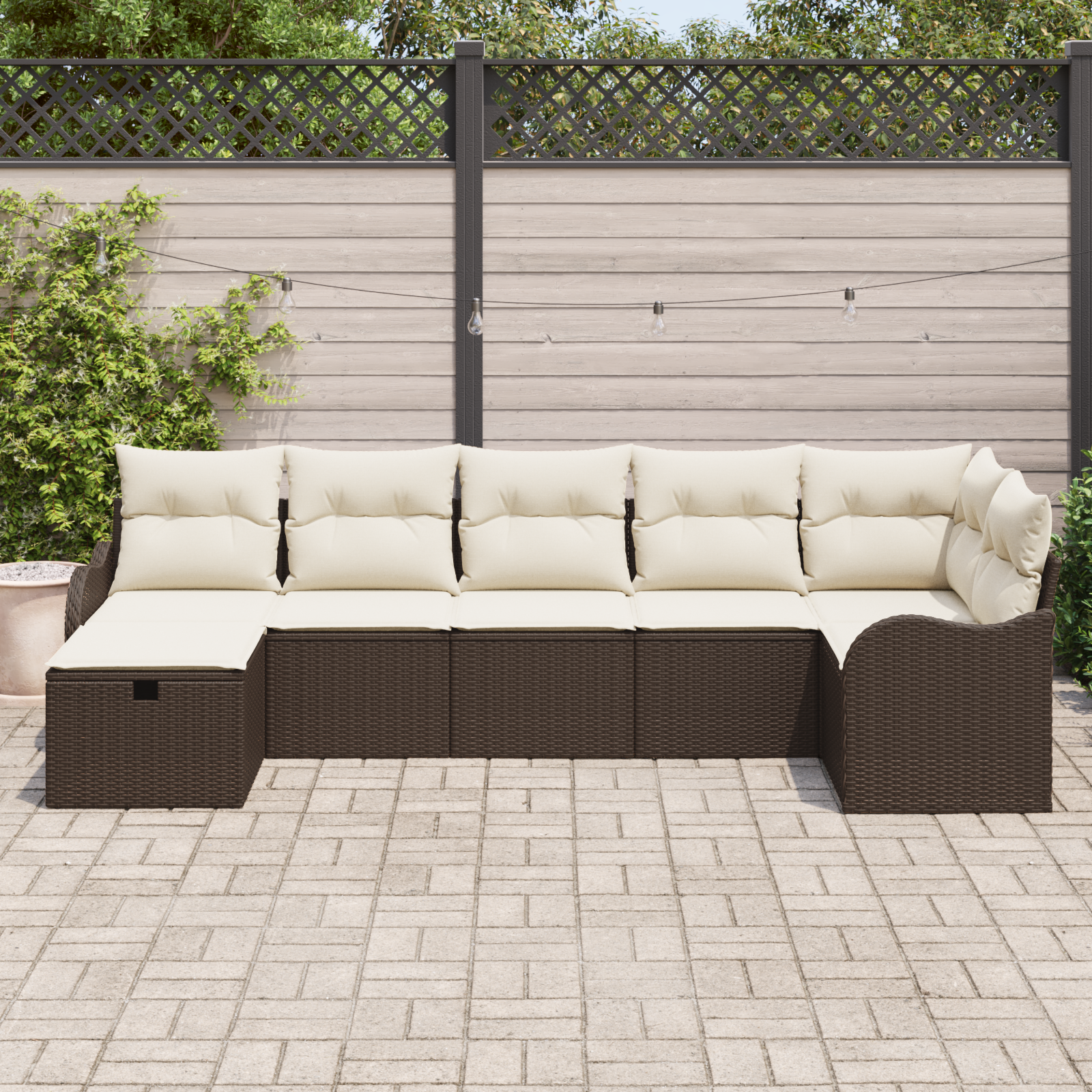 vidaXL 7-delige tuinbankset met kussens bruin poly rattan