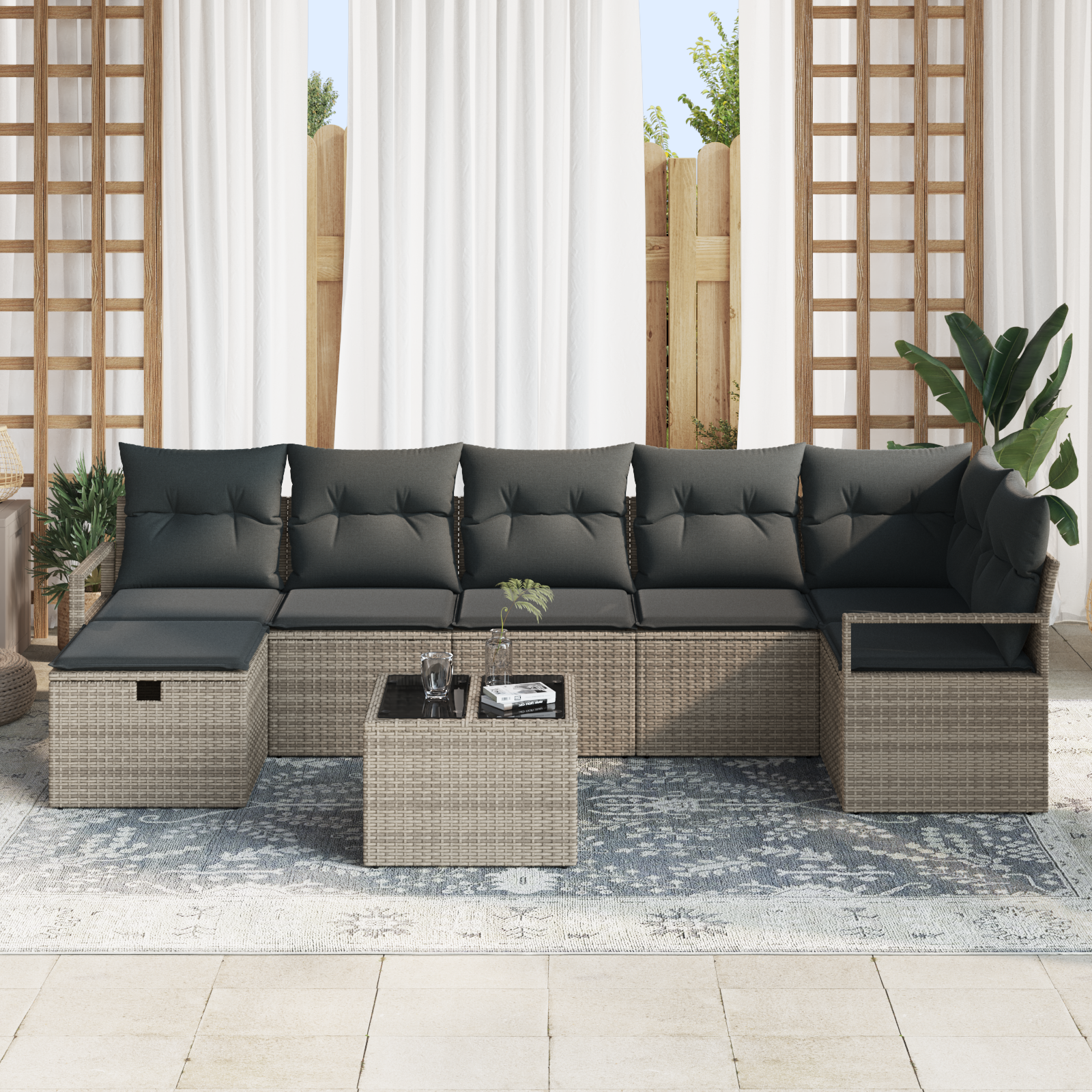 vidaXL 8-delige tuinsofa set met kussens in het grijs van poly rattan