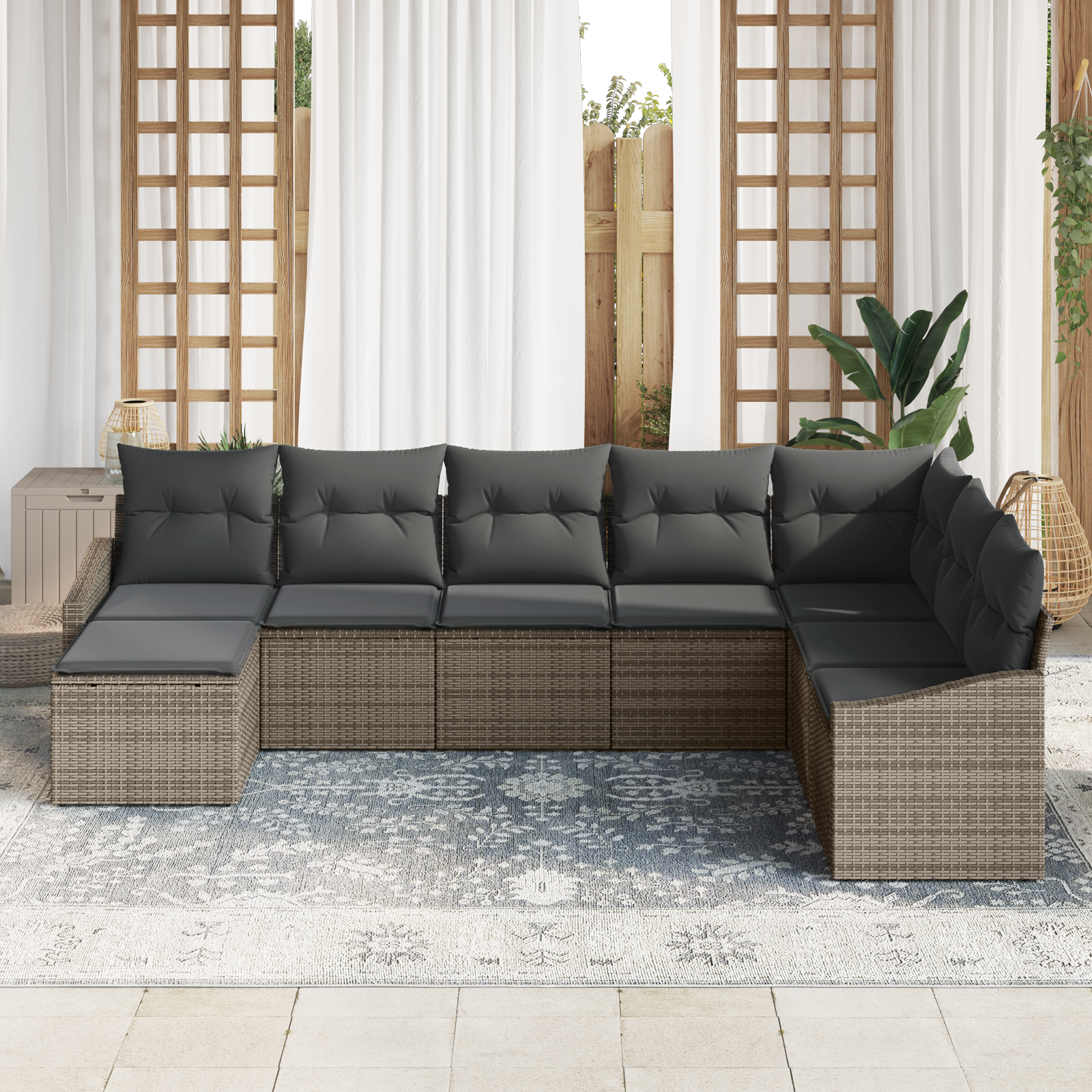 vidaXL 8-delige Tuinbankenset met kussens poly rattan grijs