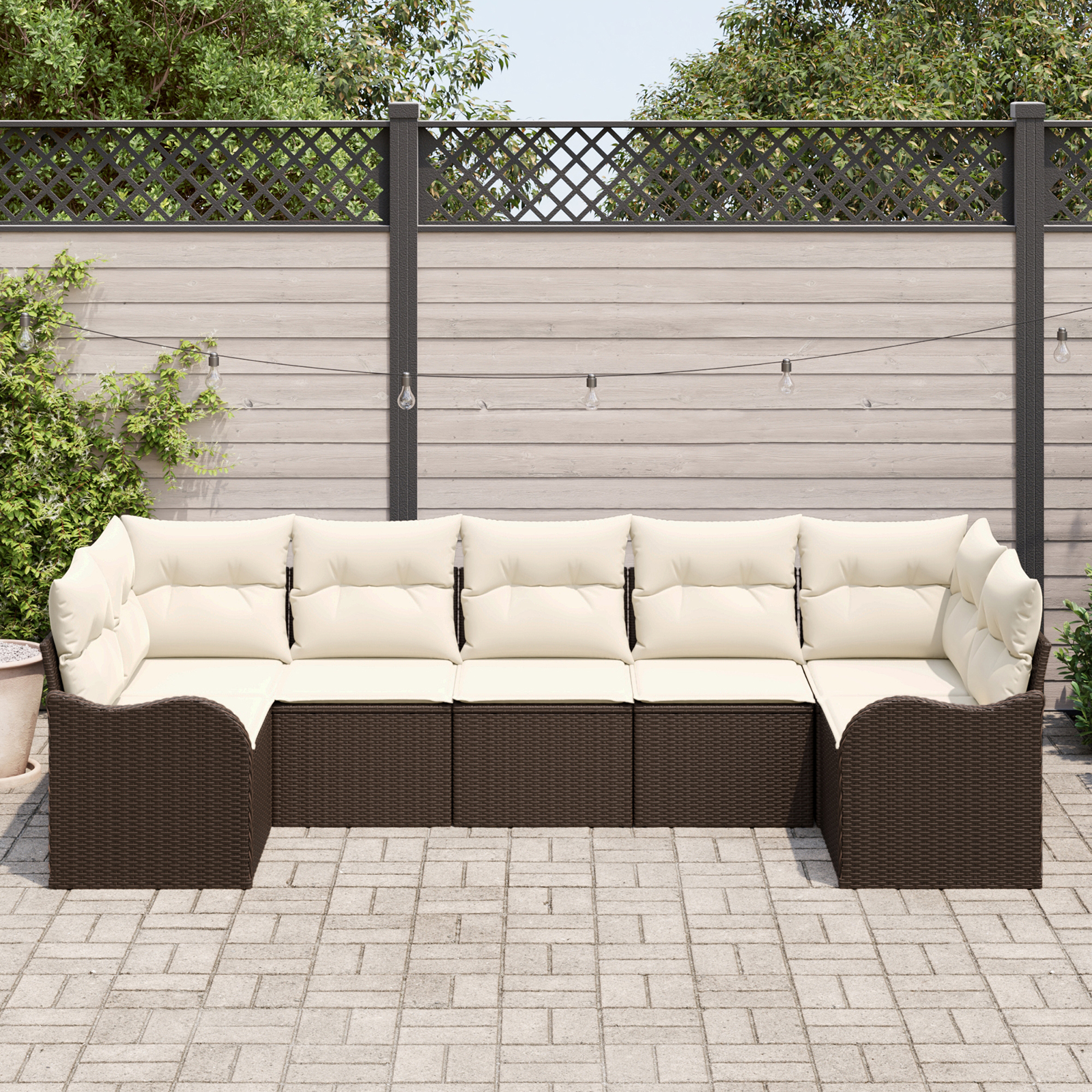 vidaXL 7-delige tuinset met kussens bruin poly riet