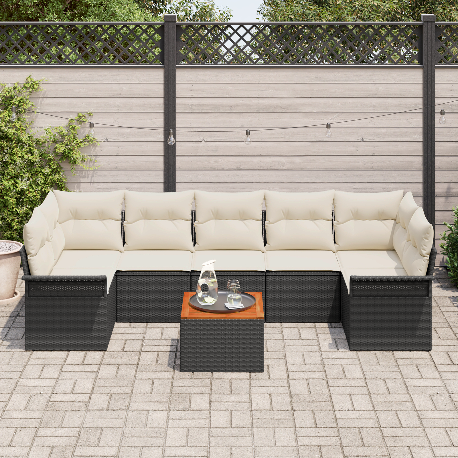 vidaXL 8-delige tuinset met kussens zwart poly rattan acacia