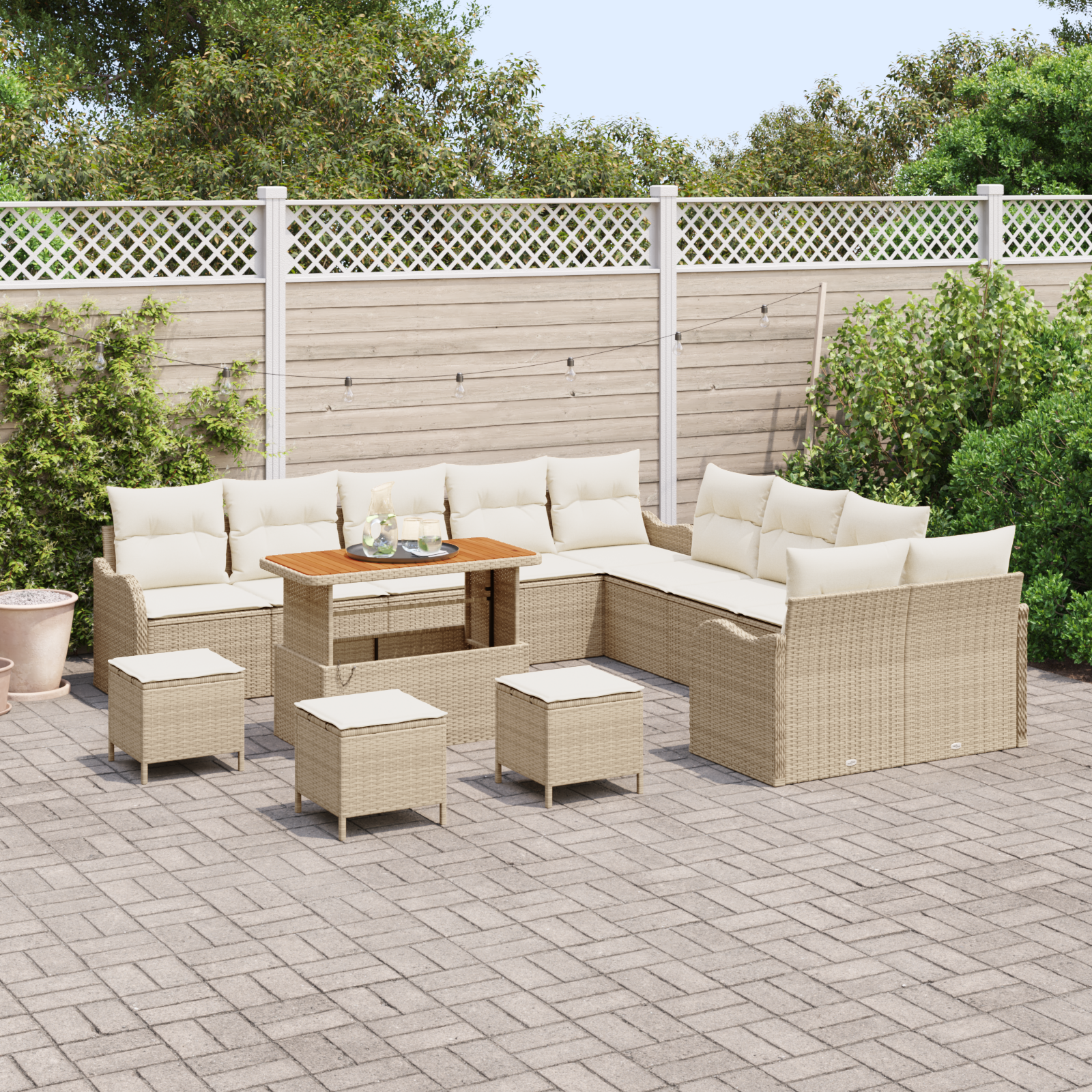 vidaXL 14-delige Tuinbankenset met kussens poly rattan acacia beige