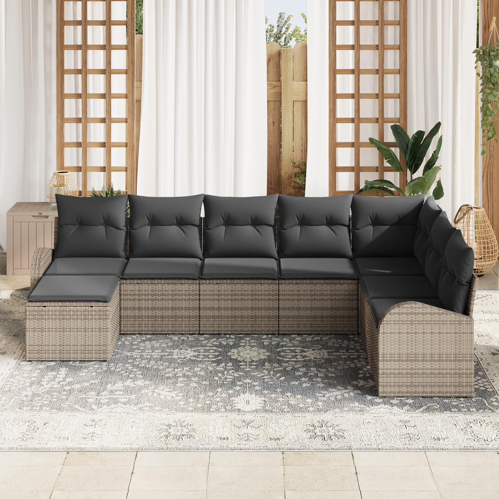 vidaXL 8-delige tuinset met kussens in grijs poly rattan