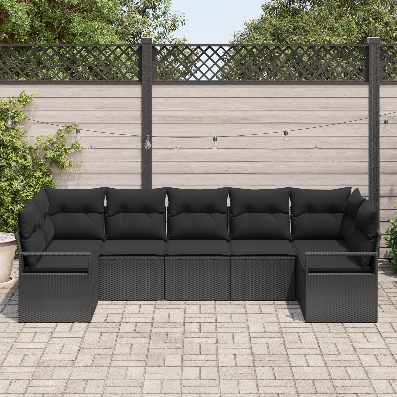 vidaXL 7-delige Tuinbankenset met kussens poly rattan zwart