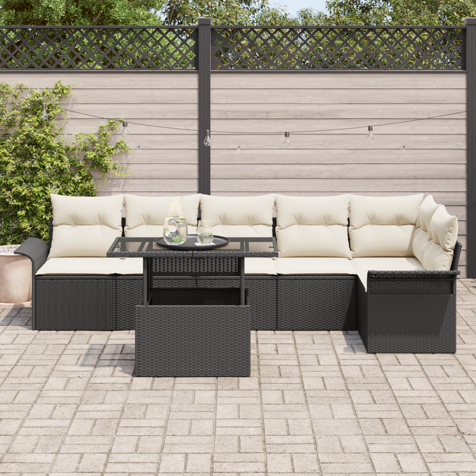 vidaXL 7-delige Tuinsalonset met Kussens - Zwart Poly Rattan