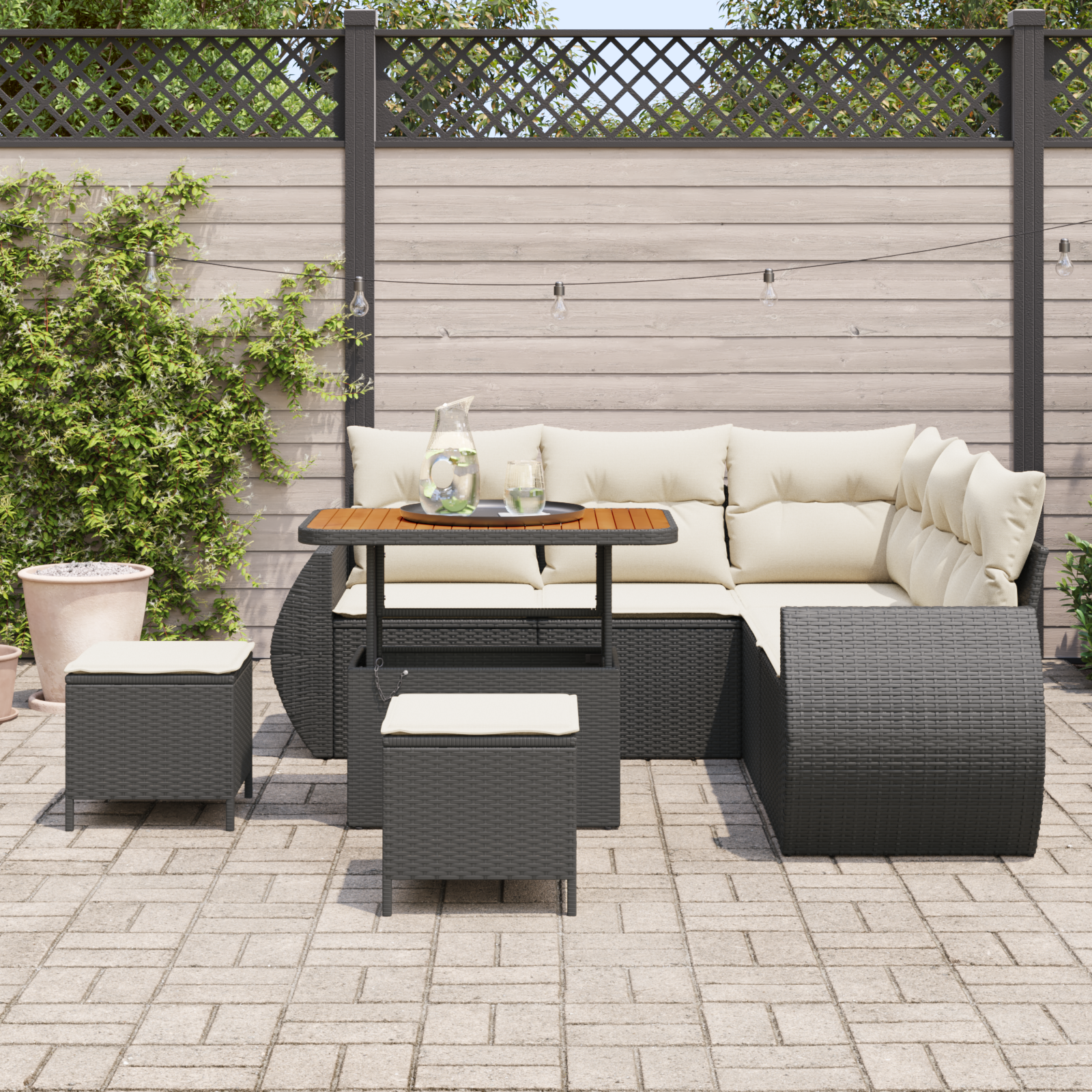 vidaXL 8-delige Tuinbankenset met kussens poly rattan acacia zwart