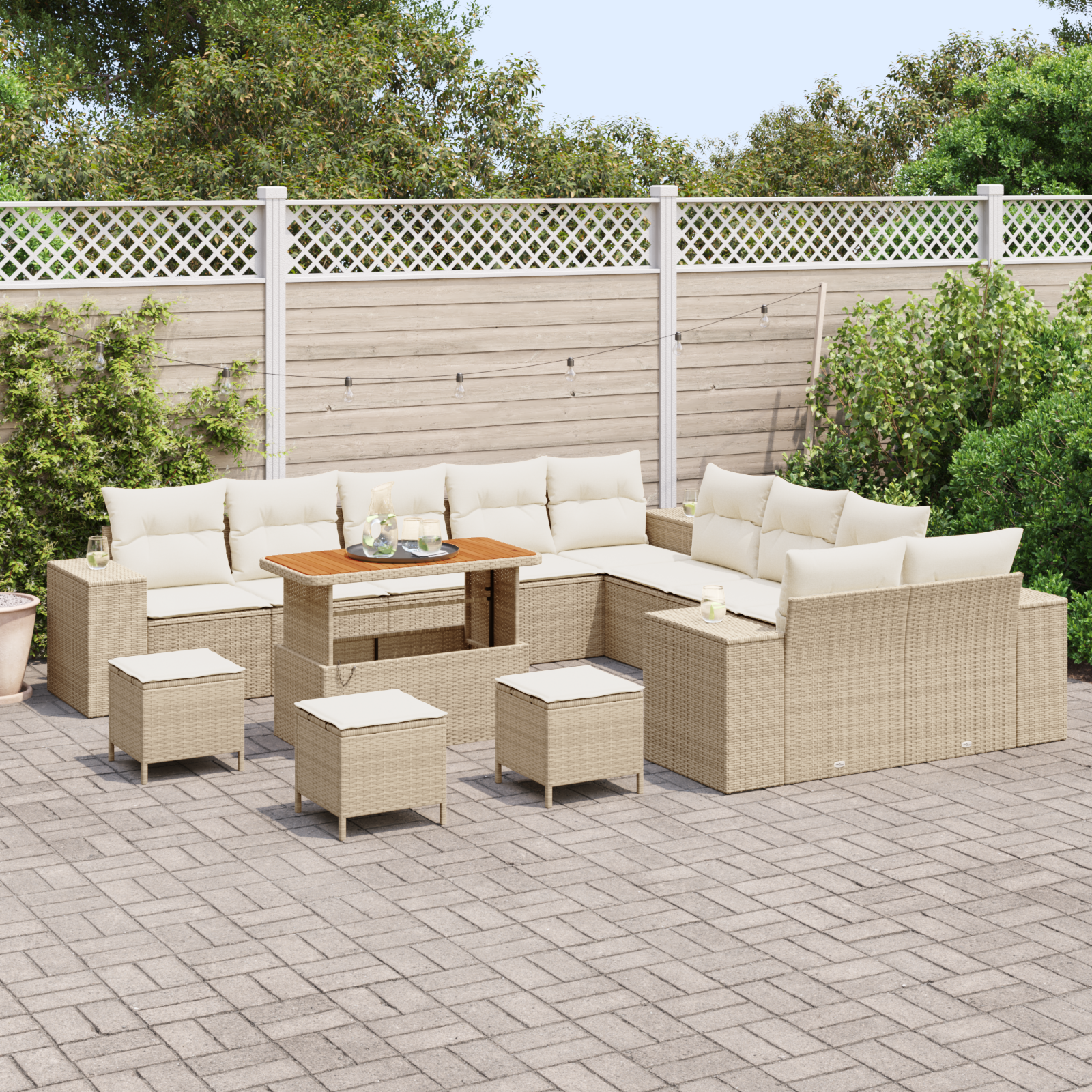 vidaXL 14-delige tuinsofaset met kussens in Beige van Poly Rattan en Acacia