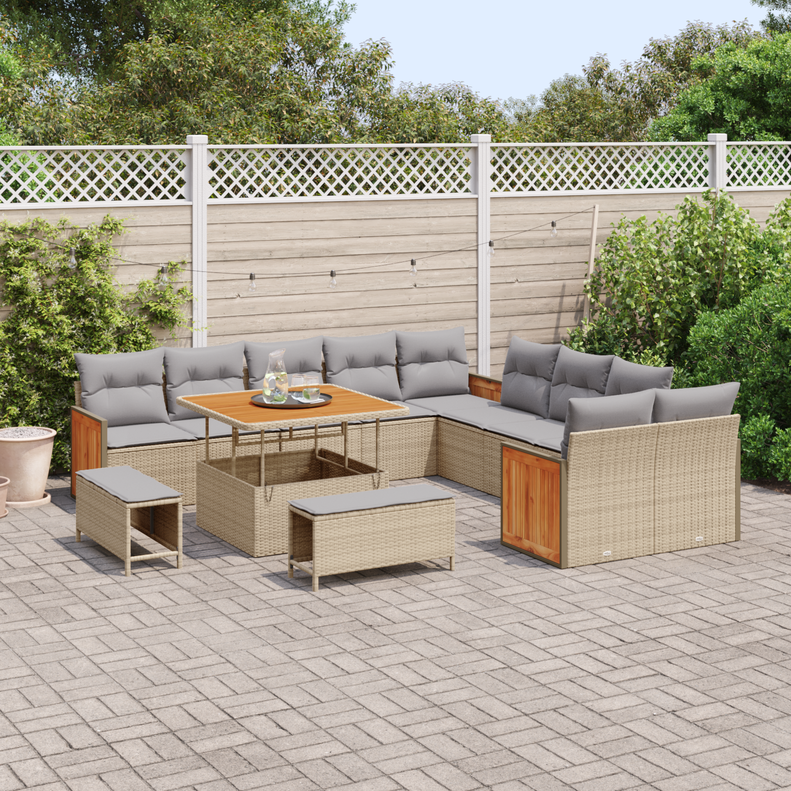vidaXL 13-delige tuinset met kussens beige poly rattan acacia