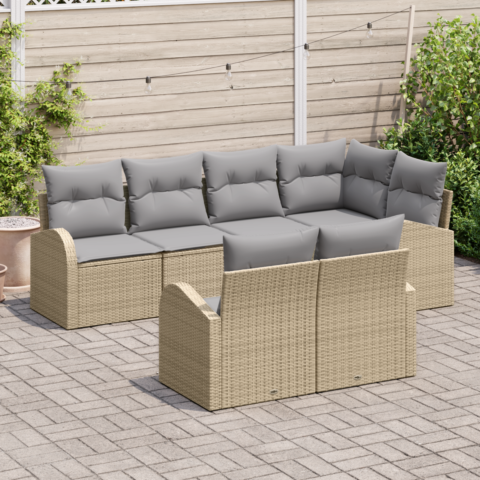 vidaXL 7-delige tuinset met kussens Beige Poly Rattan