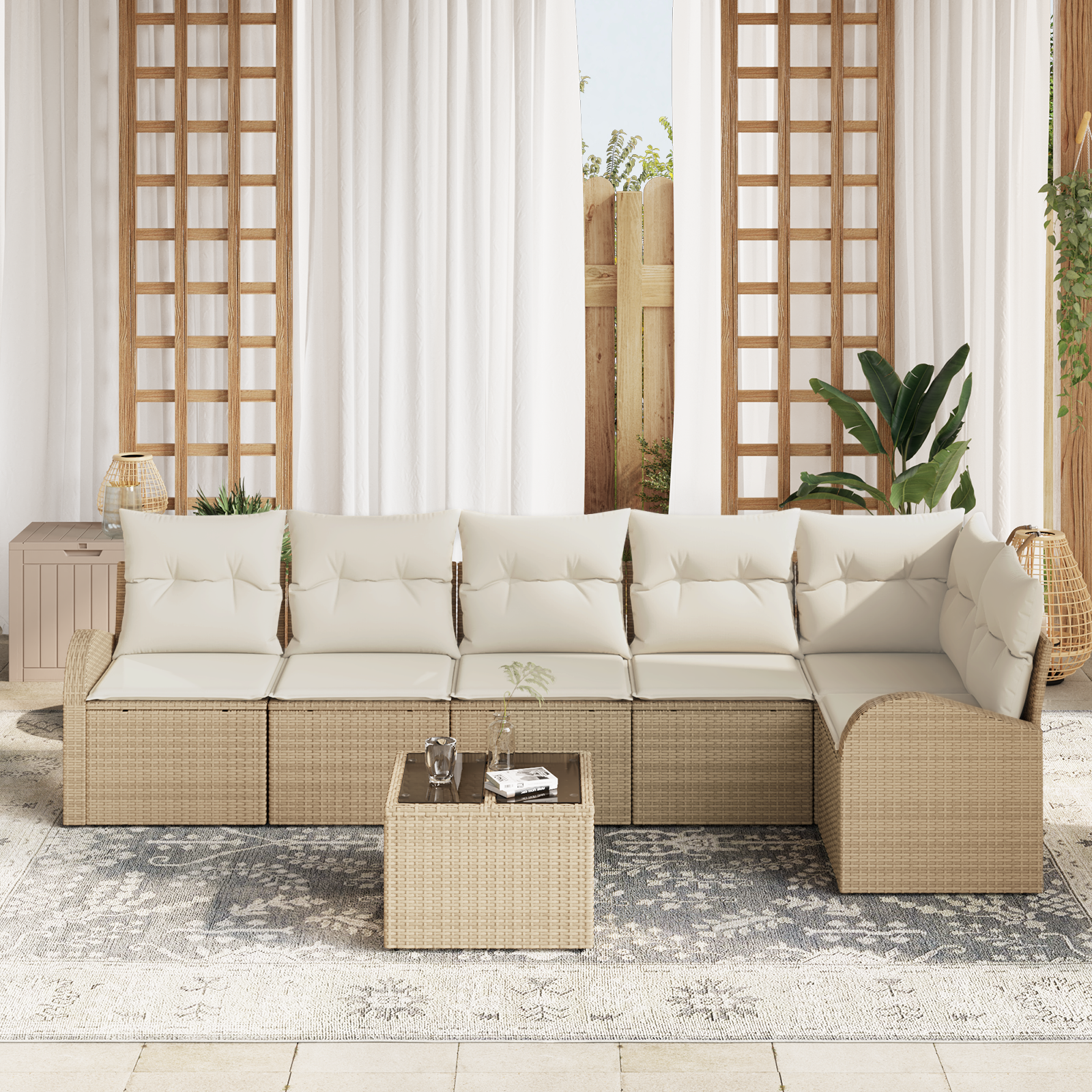 vidaXL 7-delige tuinset met kussens bruin poly rattan