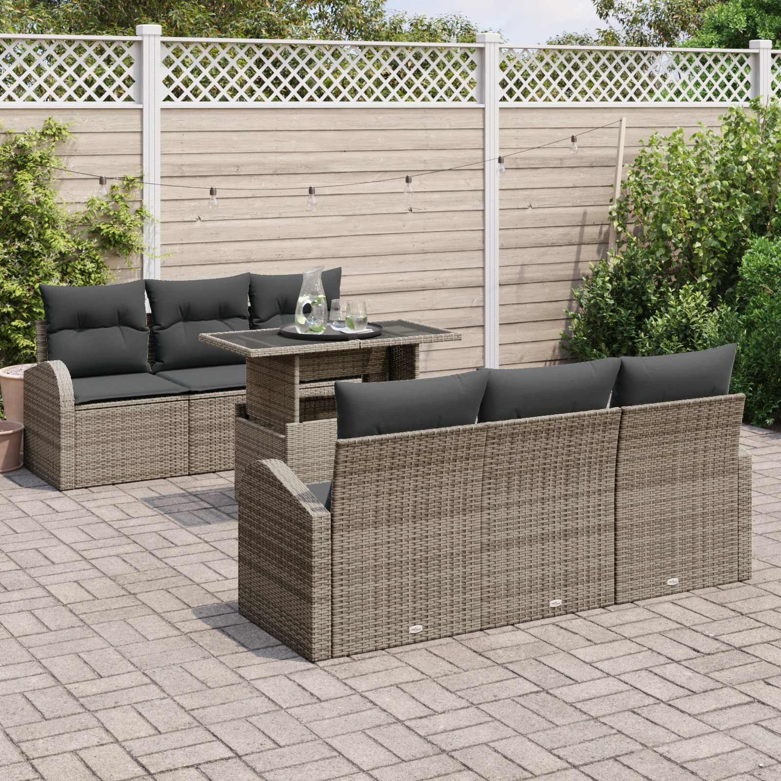 vidaXL 7-delige tuinset met kussens grijs poly rattan