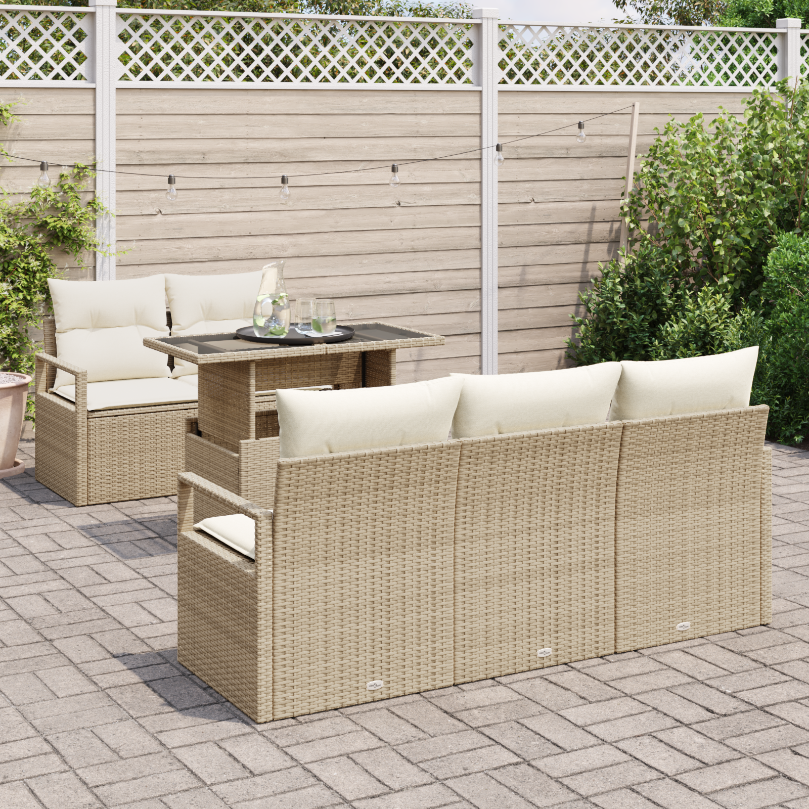 vidaXL 6-delige tuinset met kussens - beige poly rattan