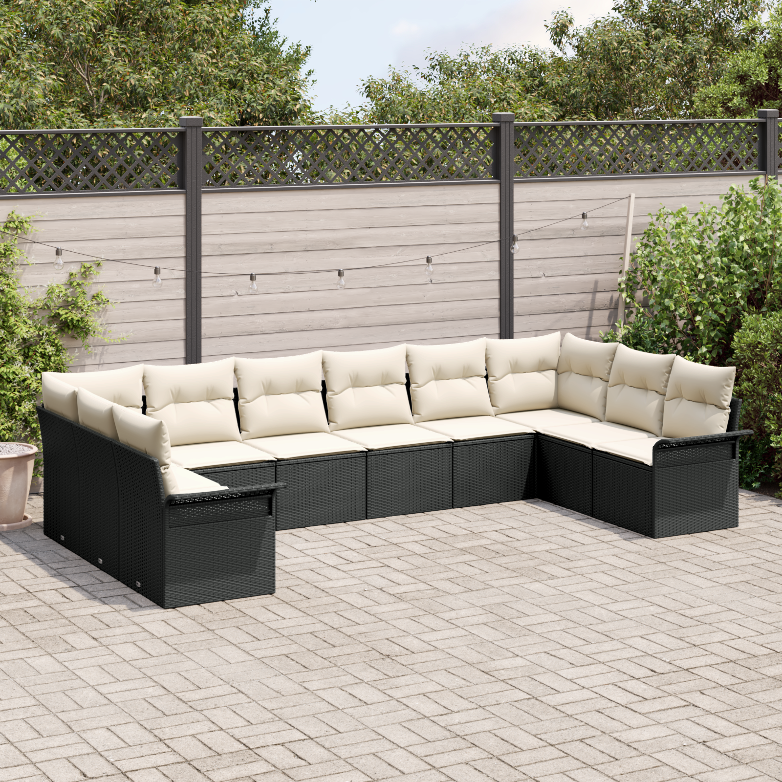 vidaXL 10-delige tuinset met kussens Zwart Poly Rattan