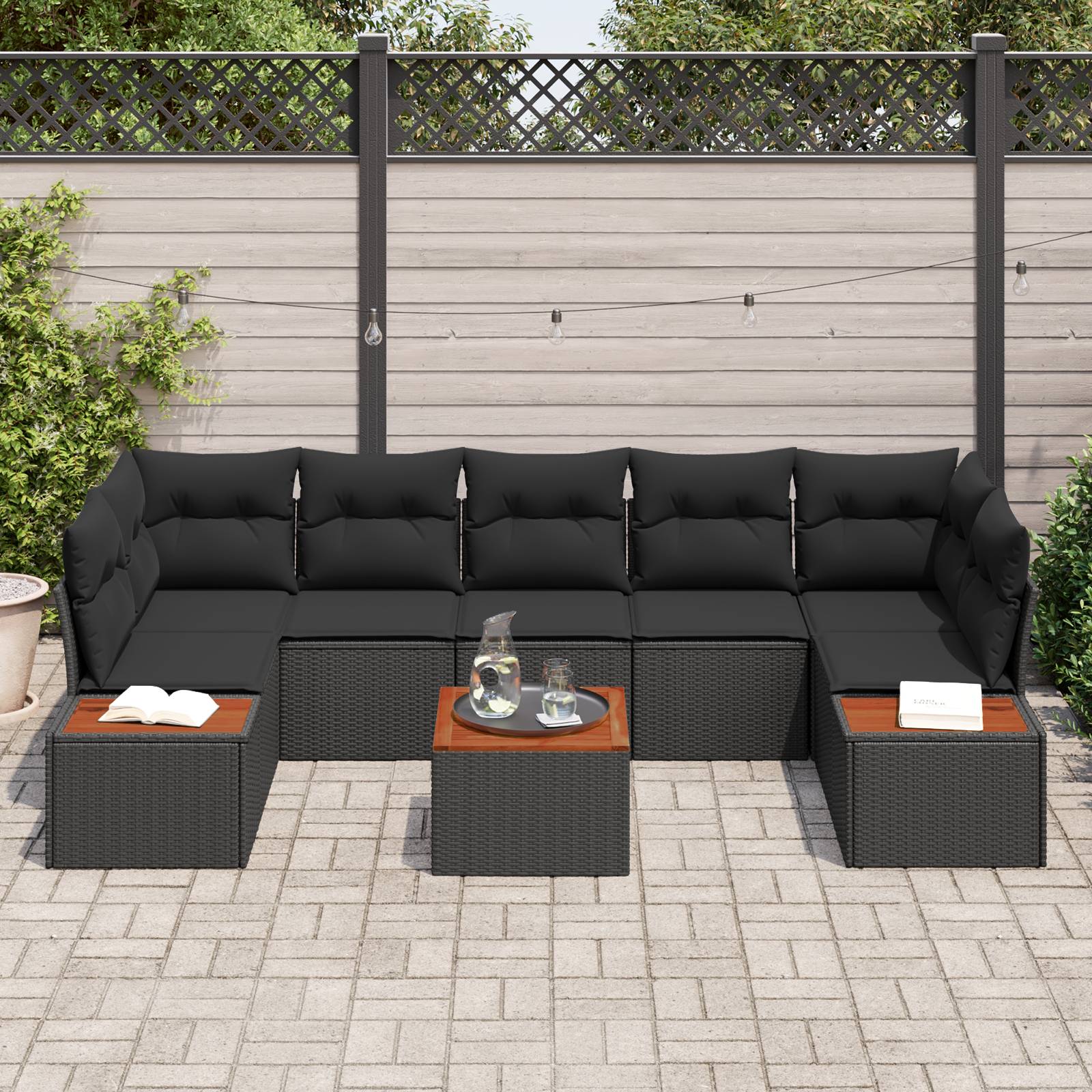 vidaXL 8-delige Tuinbankenset met kussens poly rattan acacia zwart