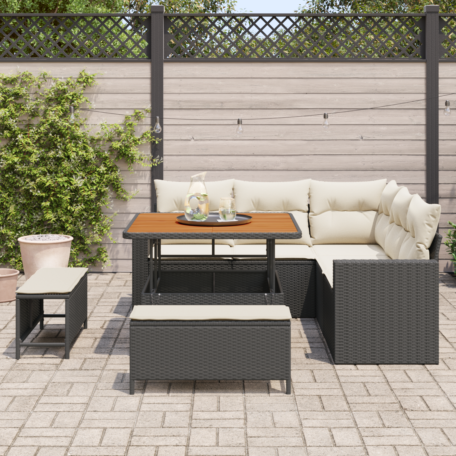 vidaXL 8-delige tuinsofacombinatie met kussens zwart poly riet acacia