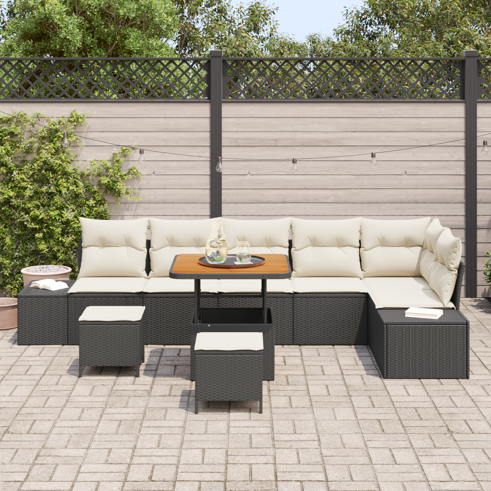 vidaXL 9-delige tuinset met kussens zwart poly rattan acacia