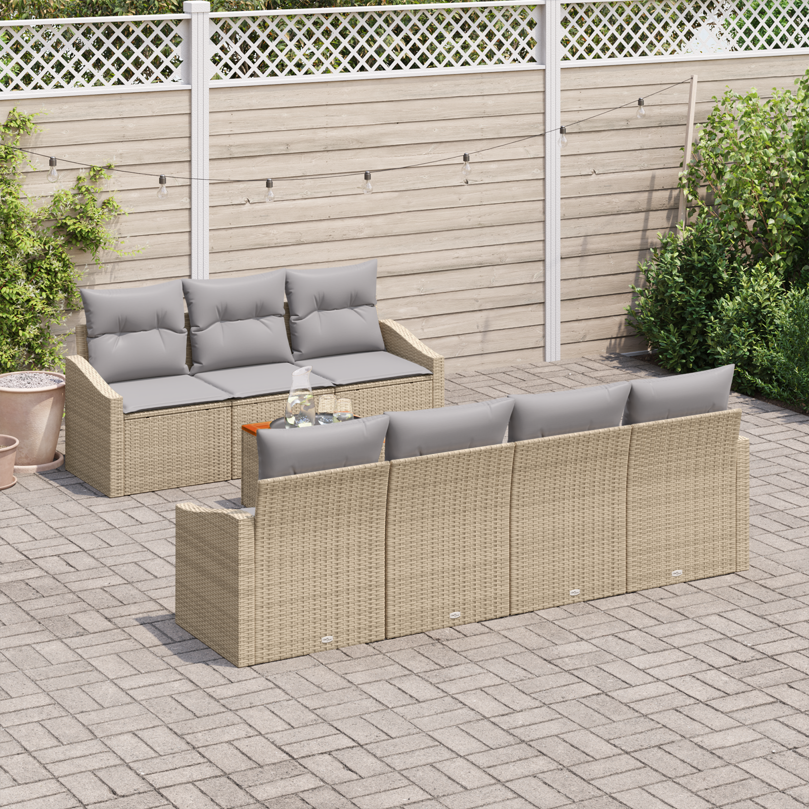 vidaXL 8-delige tuinset met kussens in beige poly rattan en acacia