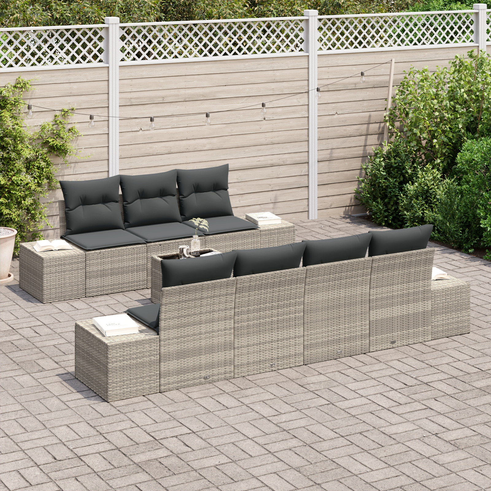 vidaXL 8-delige tuinset met kussens lichtgrijs poly rattan