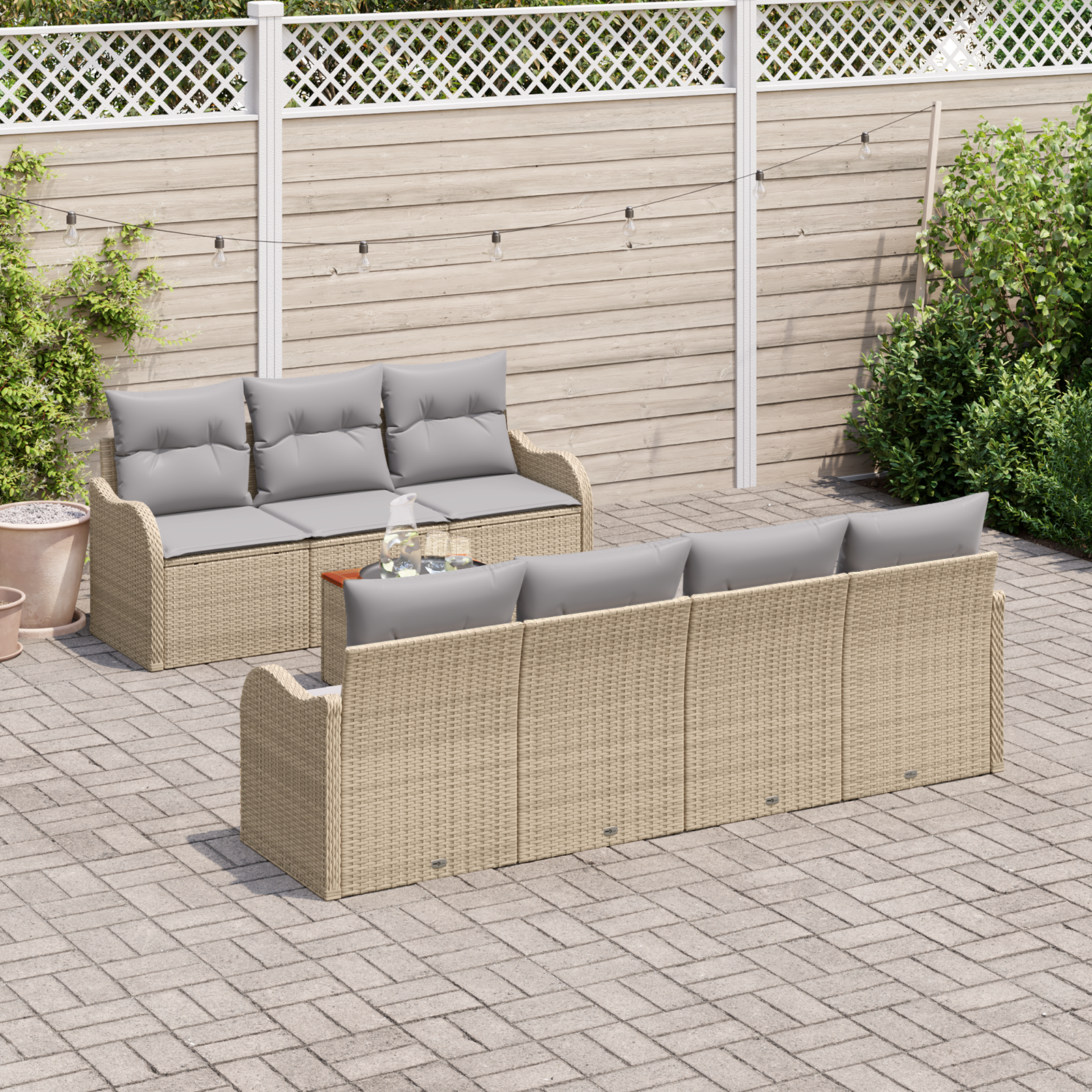 vidaXL 8-delige Tuinbankenset met kussens poly rattan acacia beige