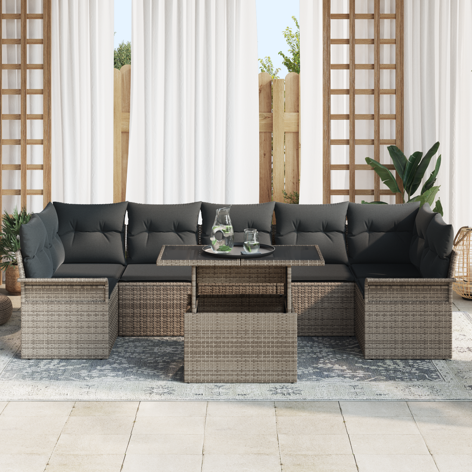 vidaXL 8-delige Tuinbankenset met kussens poly rattan grijs