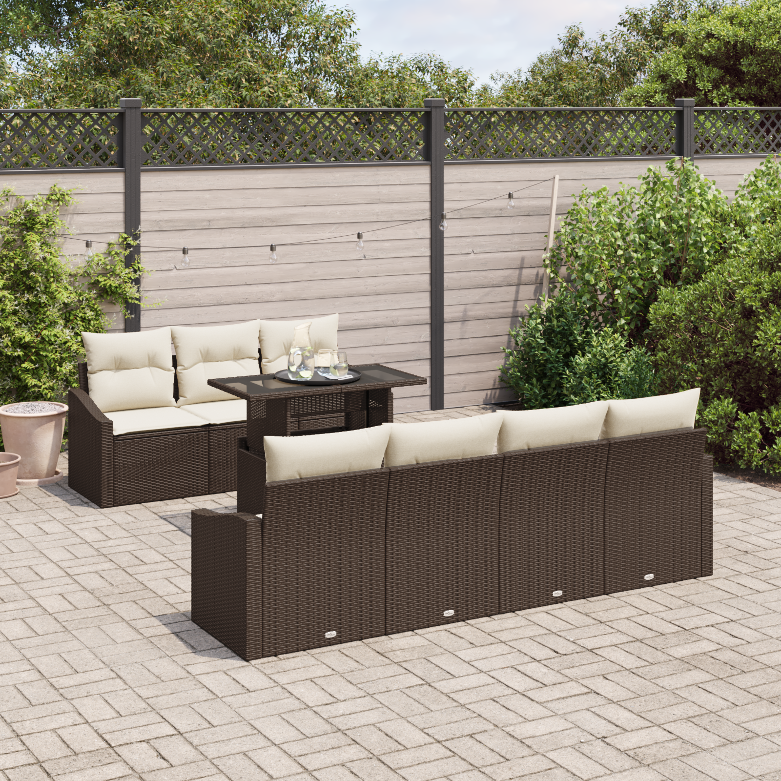 vidaXL 8-delige Tuinbankenset met kussens poly rattan bruin