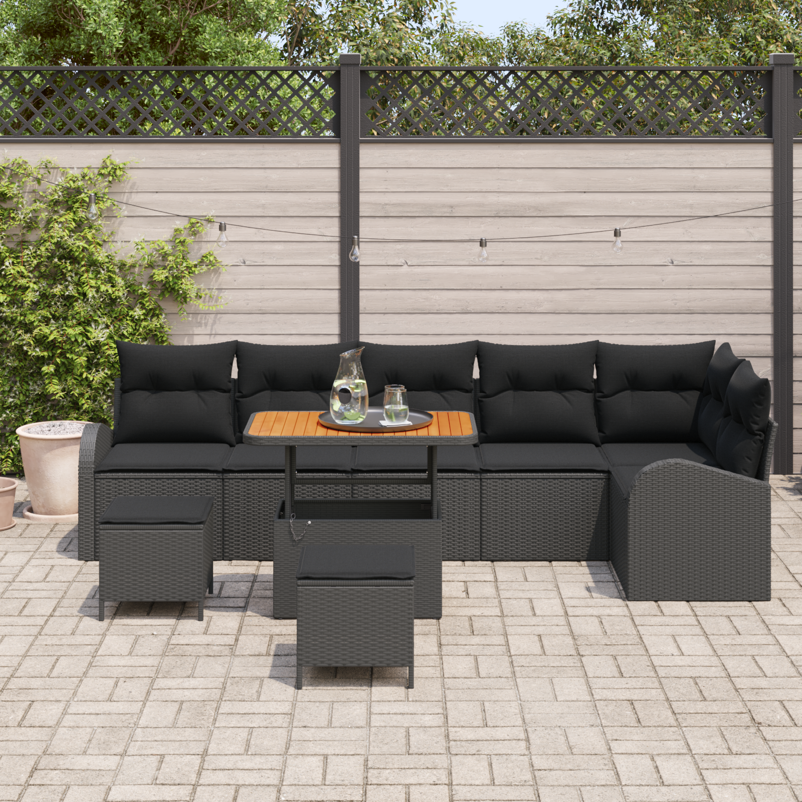 vidaXL 9-delige Tuinbankenset met kussens poly rattan acacia zwart