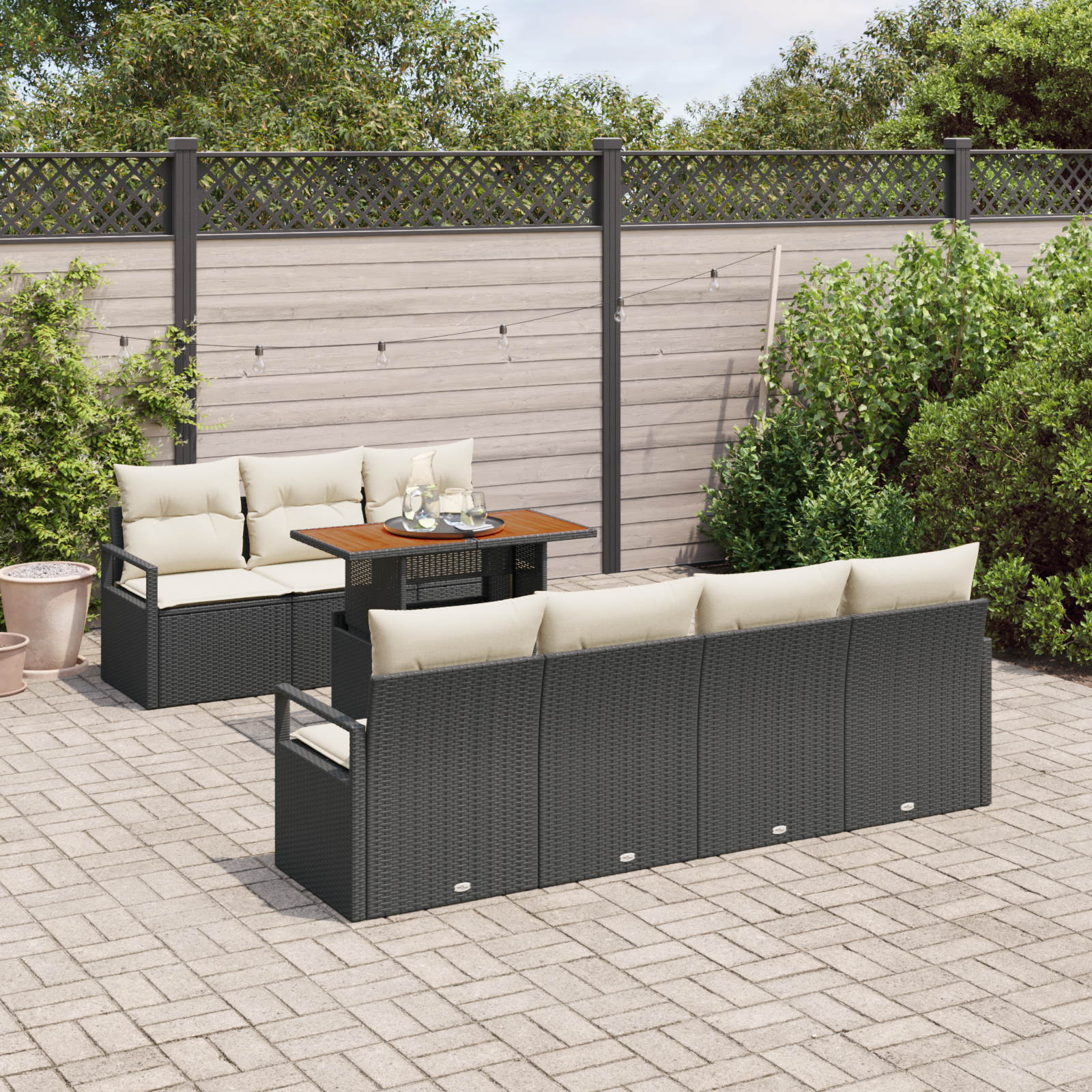 vidaXL 8-delige tuinset met kussens zwart poly rattan