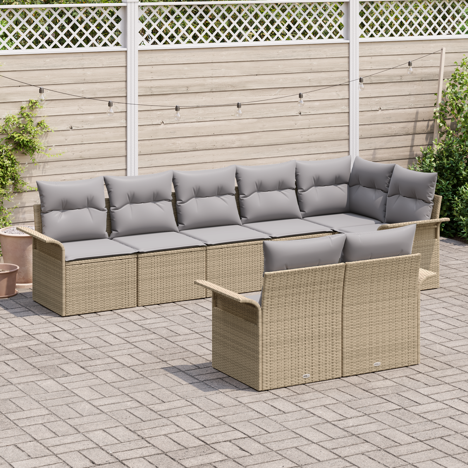 vidaXL 8-delige tuinset met kussens in beige poly rattan