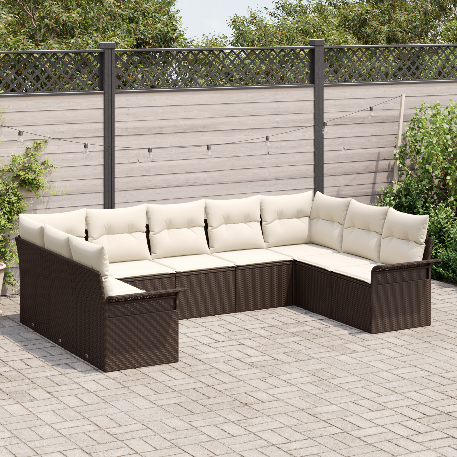 vidaXL 9-delige Tuinbankenset met kussens poly rattan bruin