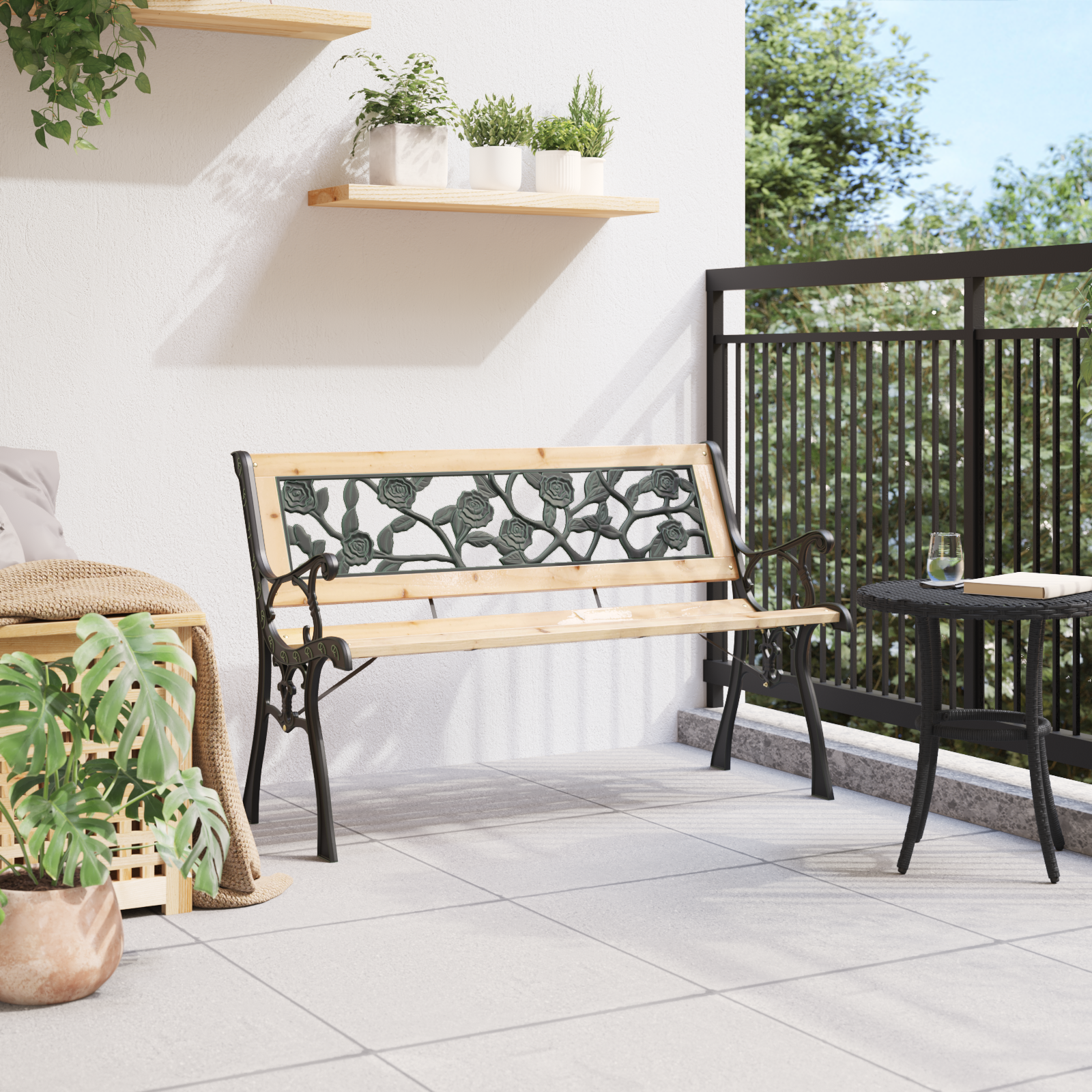 vidaXL Tuinbank met rugleuning 116 cm rozenpatroon hout