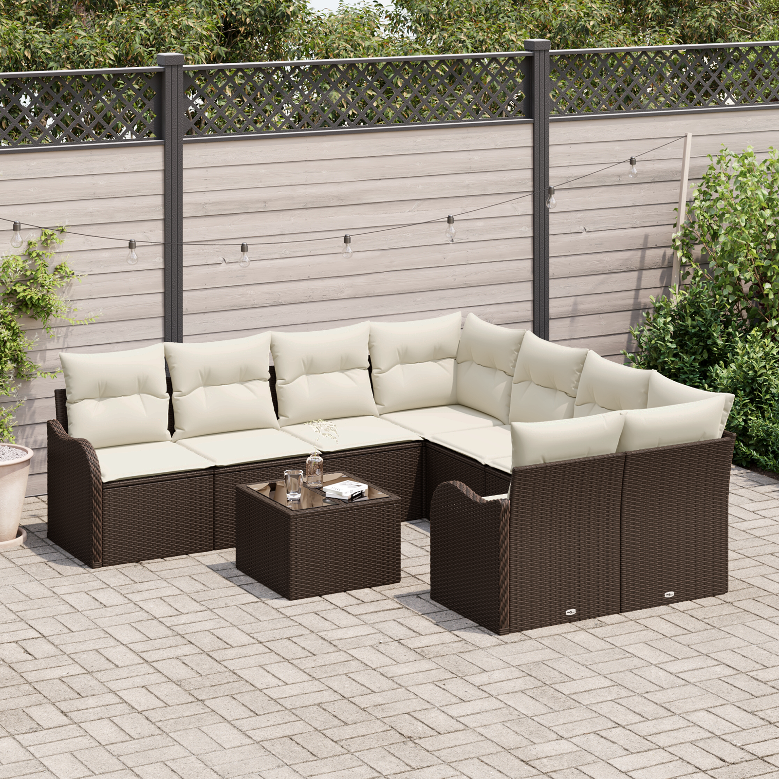 vidaXL 9-delige tuinset met kussens - bruin poly rattan