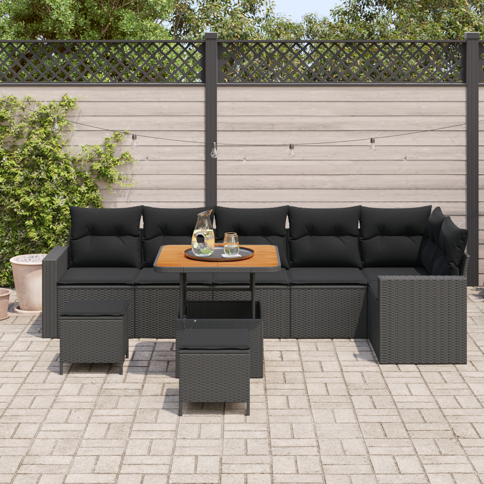 vidaXL 9-delige Tuinbankenset met kussens poly rattan acacia zwart