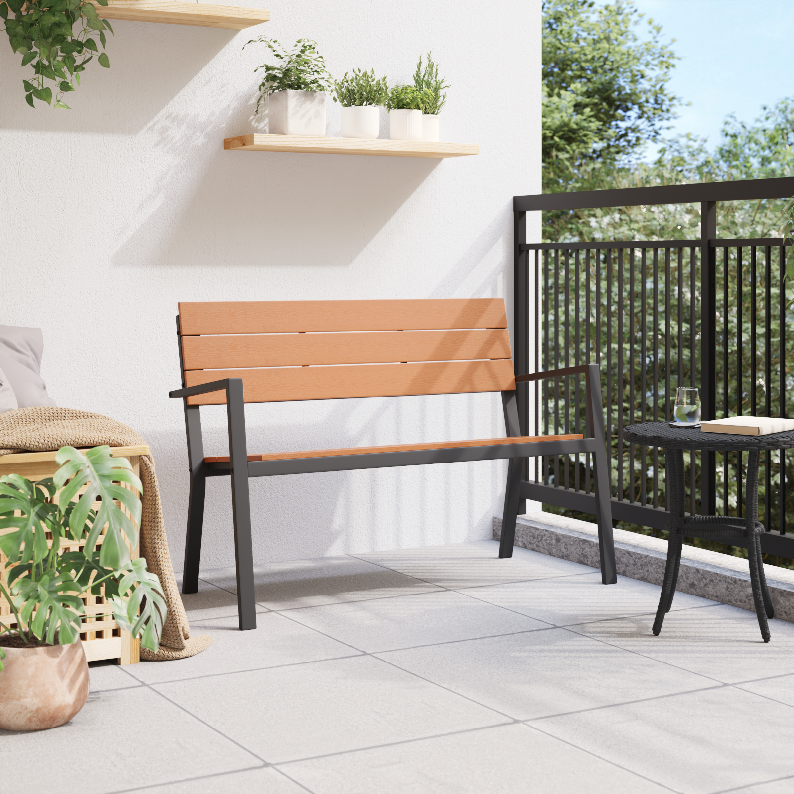 vidaXL Tuinbank staal en WPC bruin en zwart