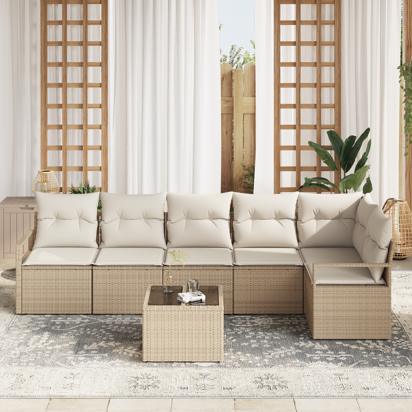 vidaXL 7-delige Tuinbankenset met kussens poly rattan bruin