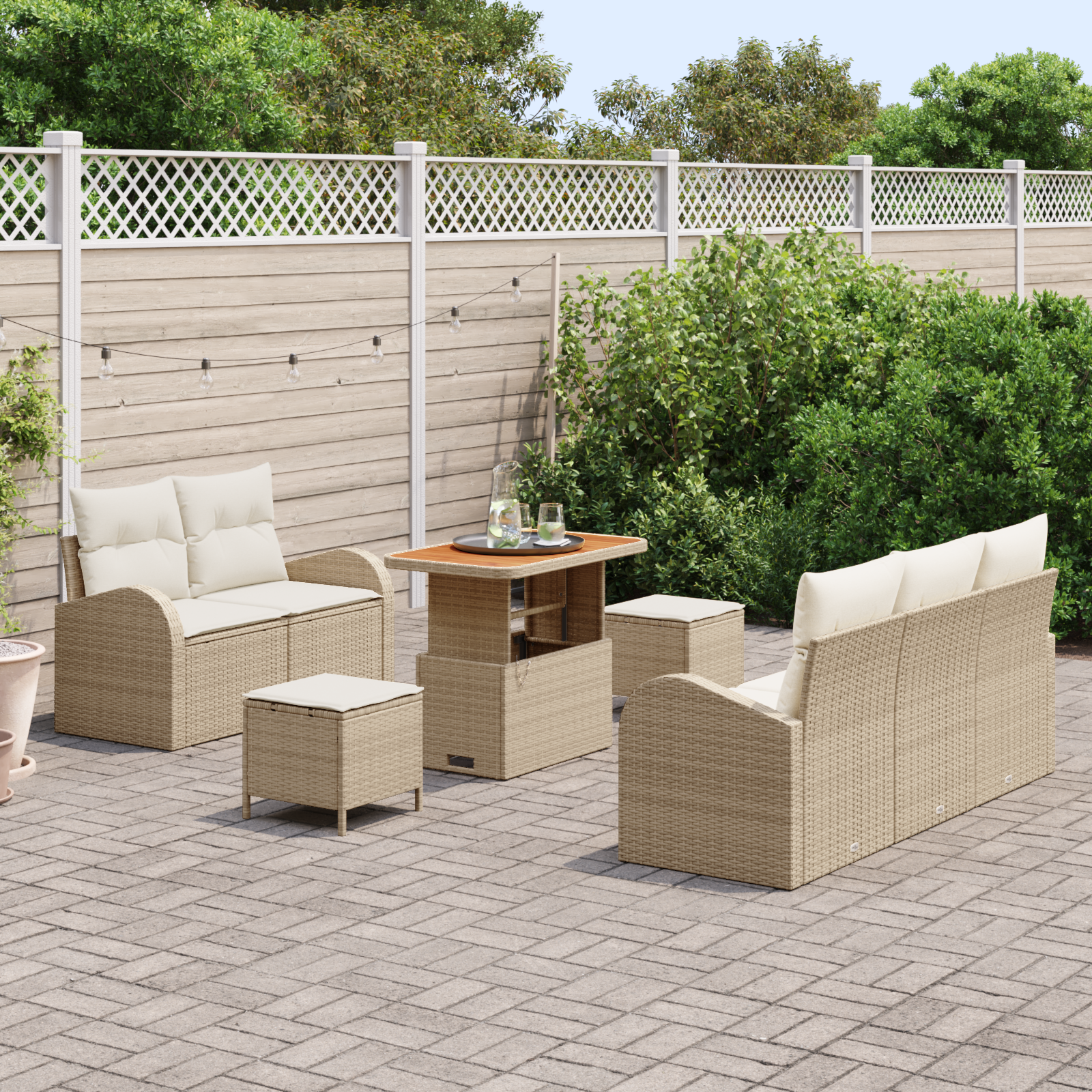 vidaXL 8-delige Tuinbankenset met kussens poly rattan acacia beige