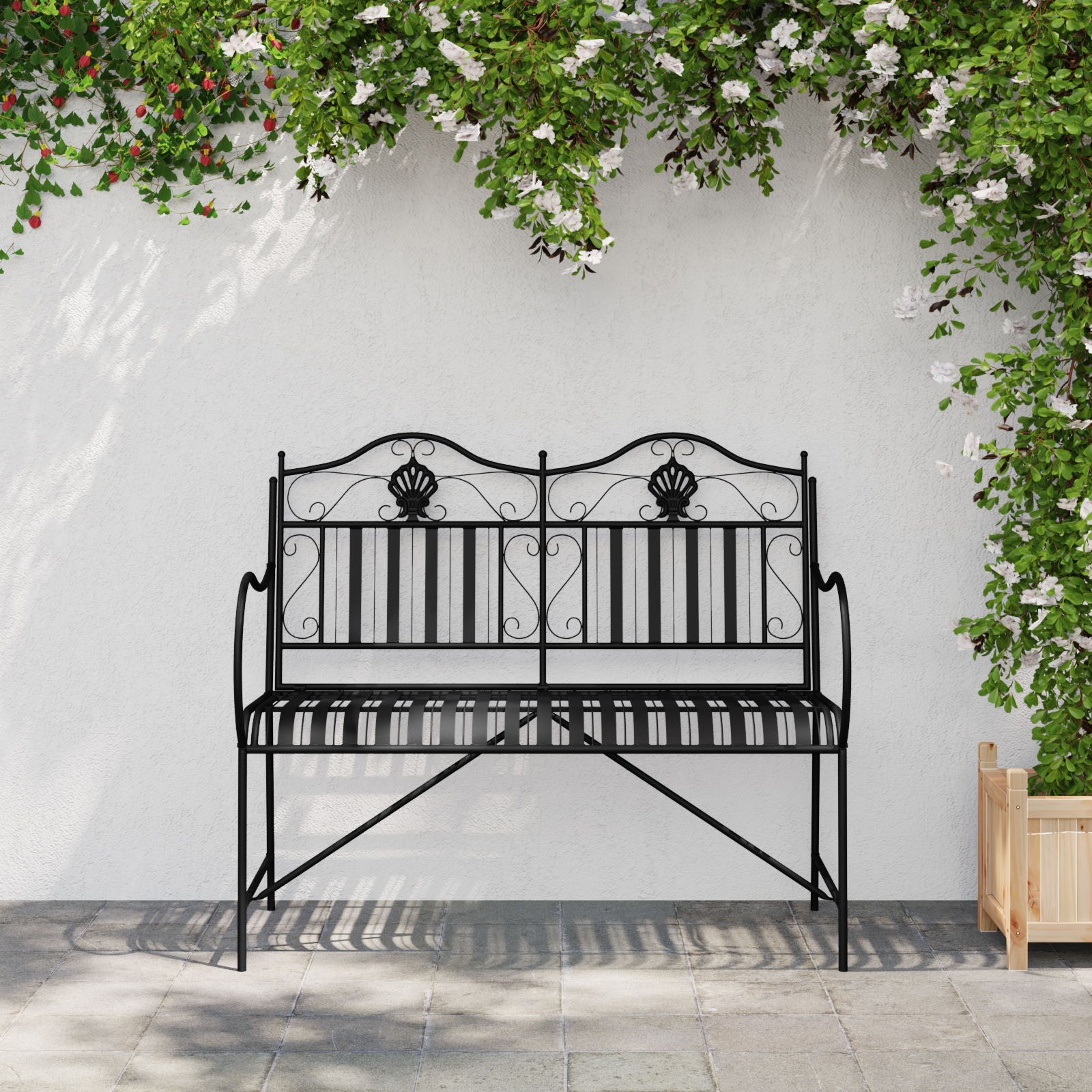 vidaXL Tuinbank met Lamelontwerp Zwart 103,5 CM Staal