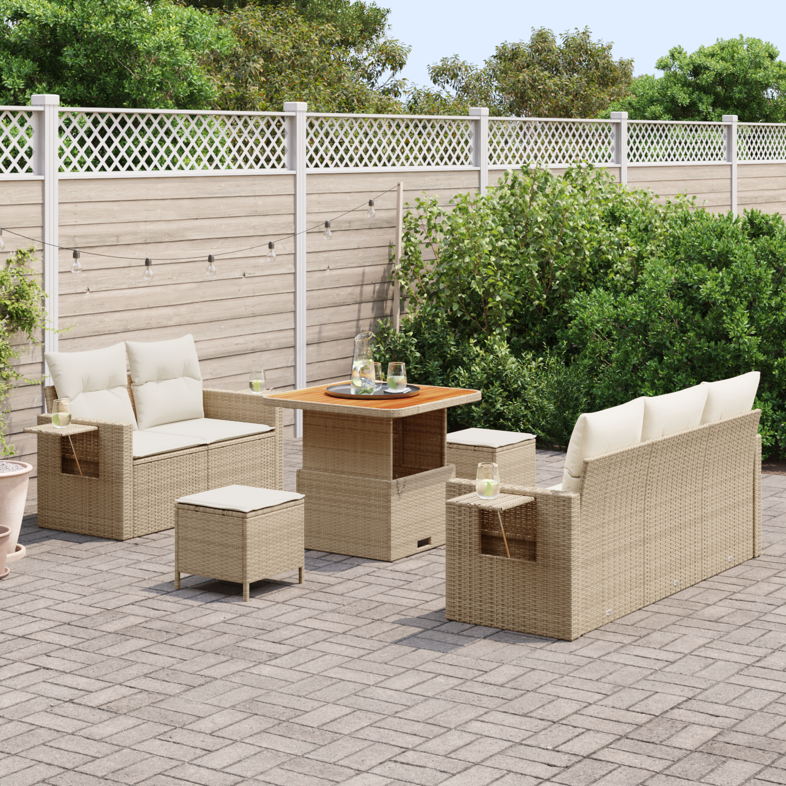 vidaXL 8-delige Tuinbankenset met kussens poly rattan acacia beige