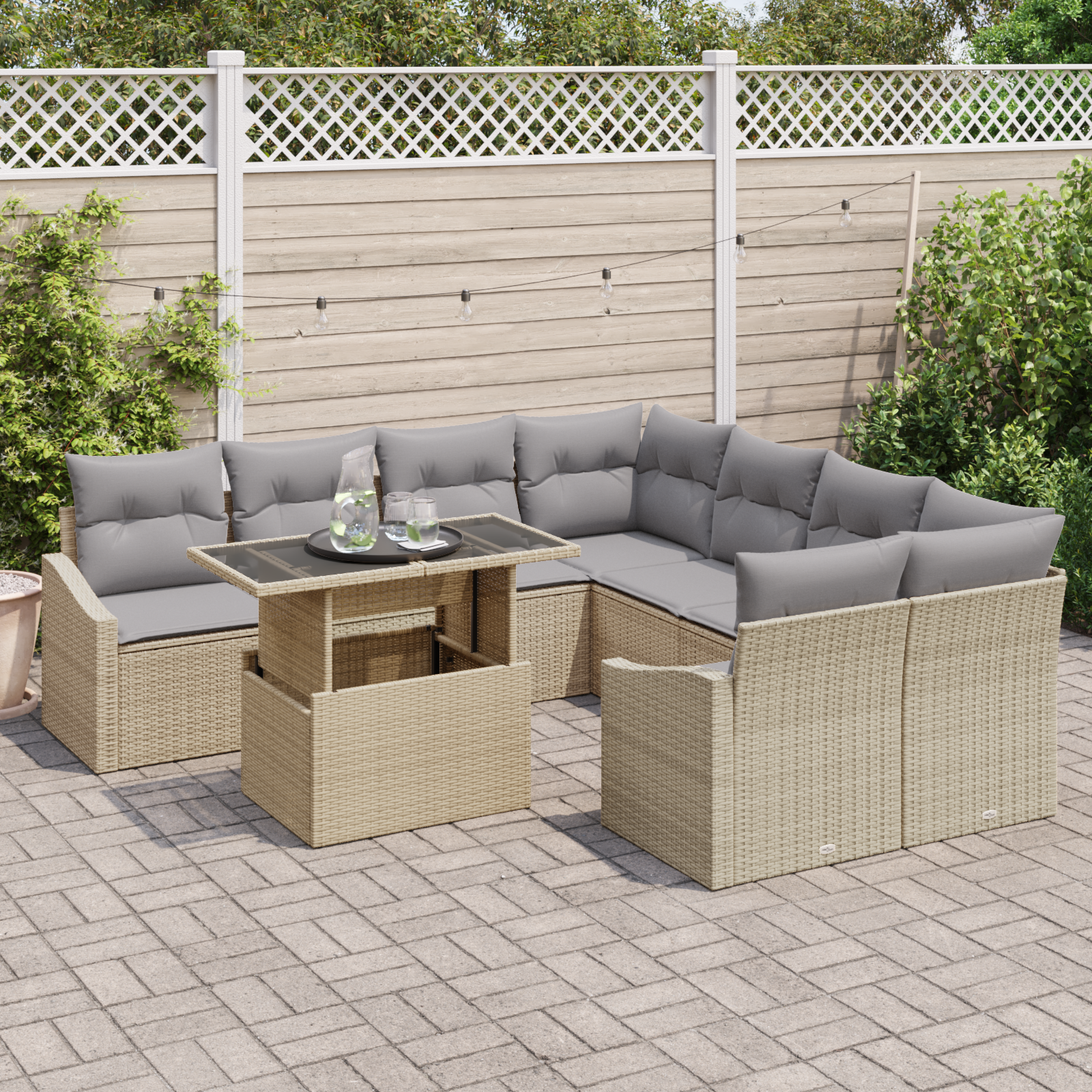 vidaXL 9-delige Tuinbankenset met kussens poly rattan beige