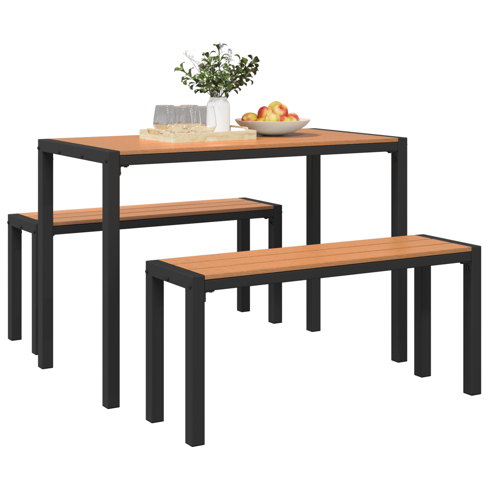 vidaXL 3 delige Tuinset staal en WPC bruin