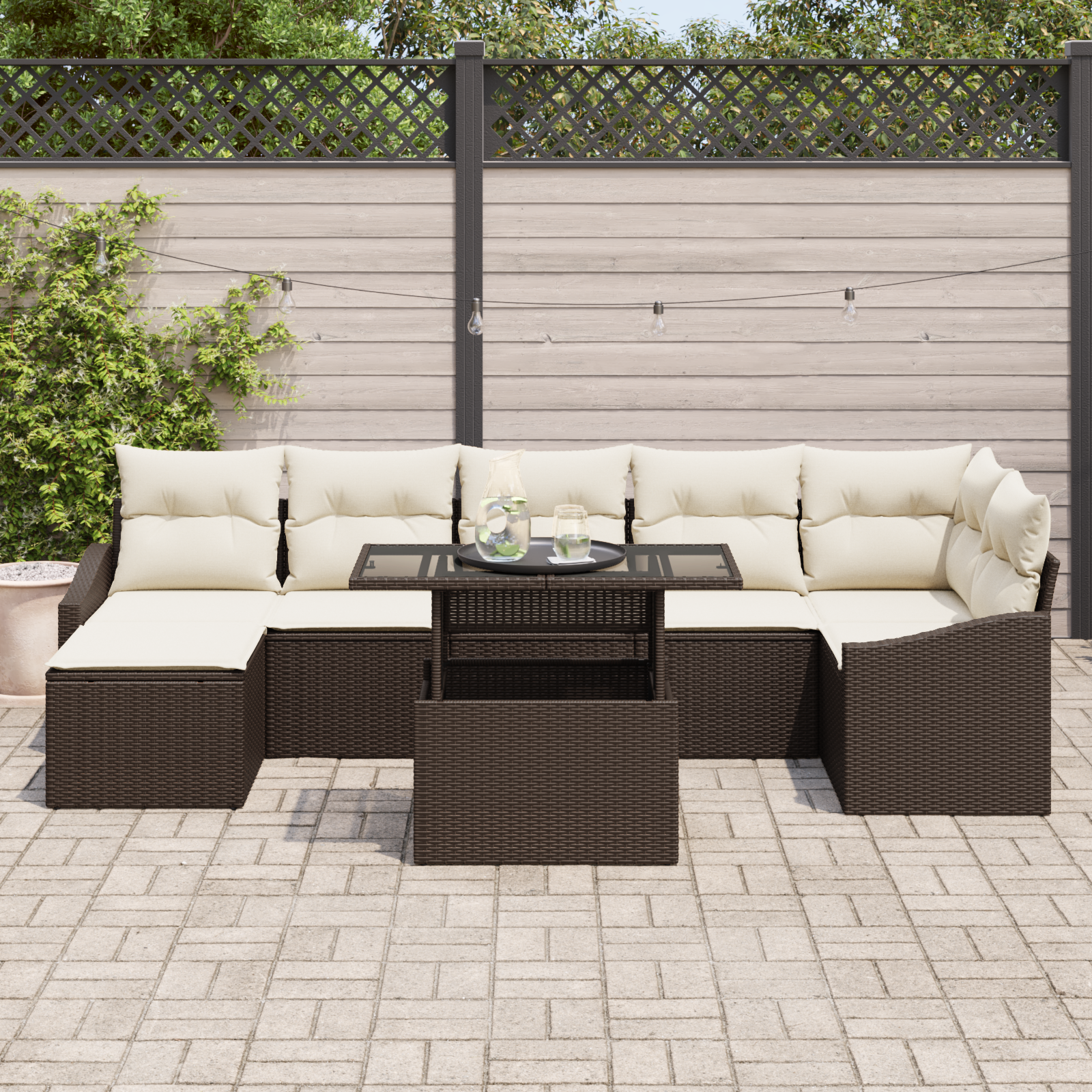 vidaXL 8-delige Tuinbankenset met kussens poly rattan bruin