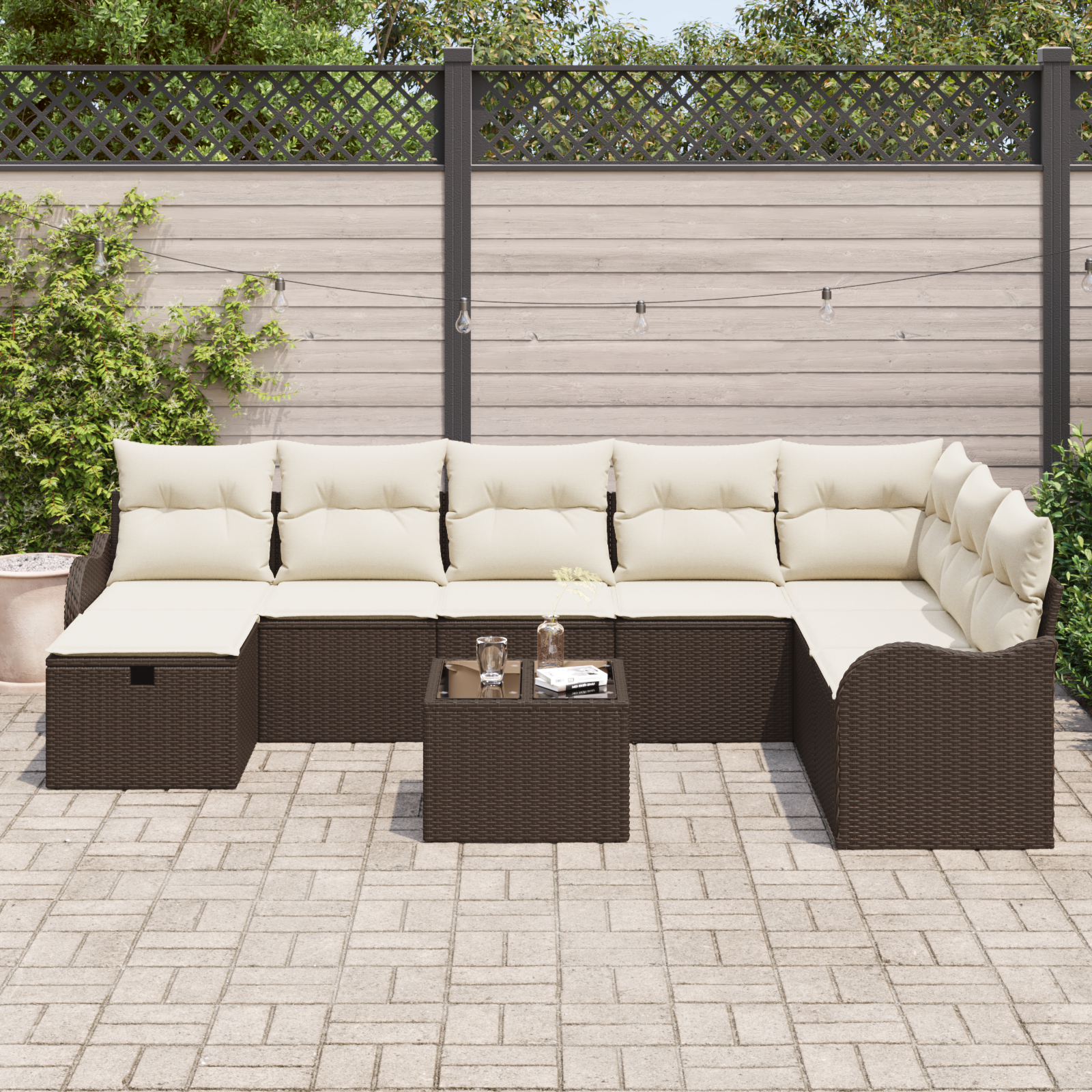 vidaXL 9-delige tuinsofa set met kussens - Bruin Poly Rattan