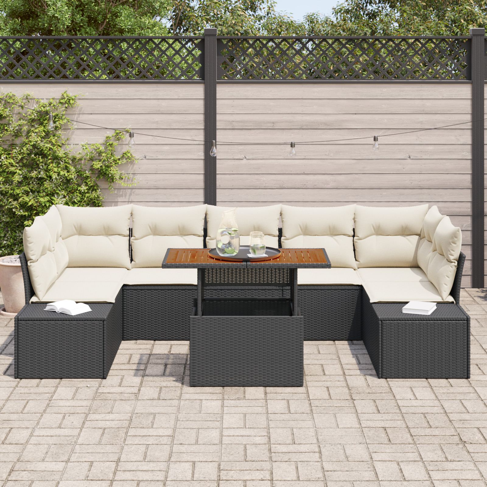 vidaXL 8-delige Tuinbankenset met kussens poly rattan zwart